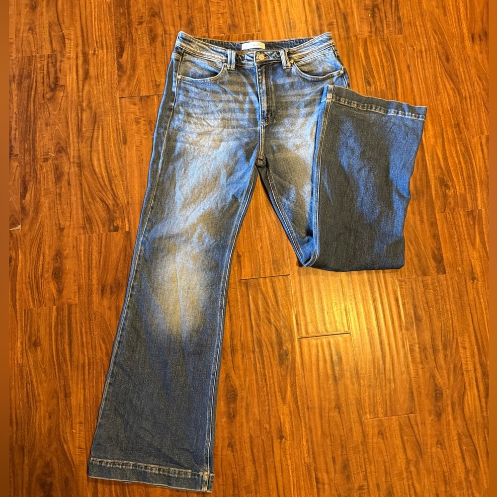 KanCan dark washed boot cut trousers